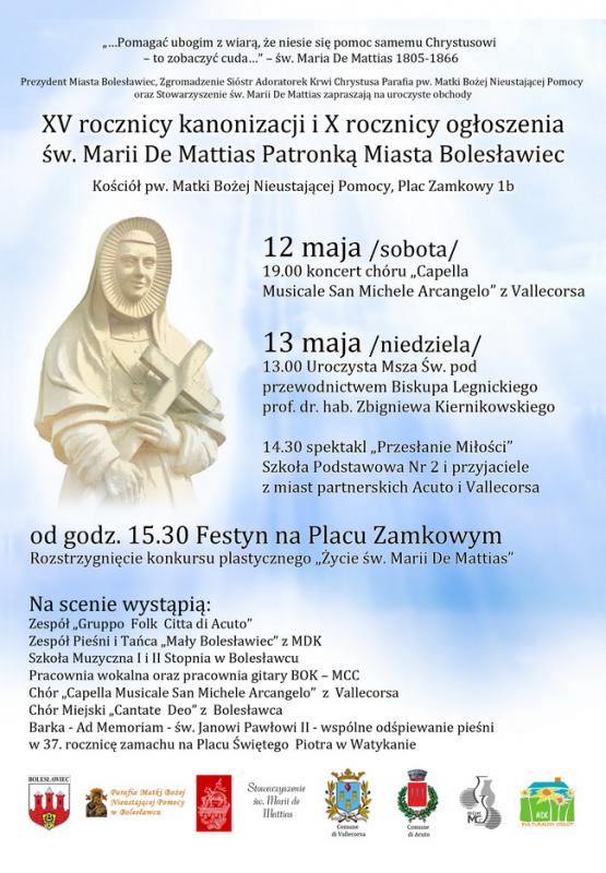 Obchody XV rocznicy kanonizacji i  X rocznicy ogoszenia w. Marii de Mattias Patronk Bolesawca